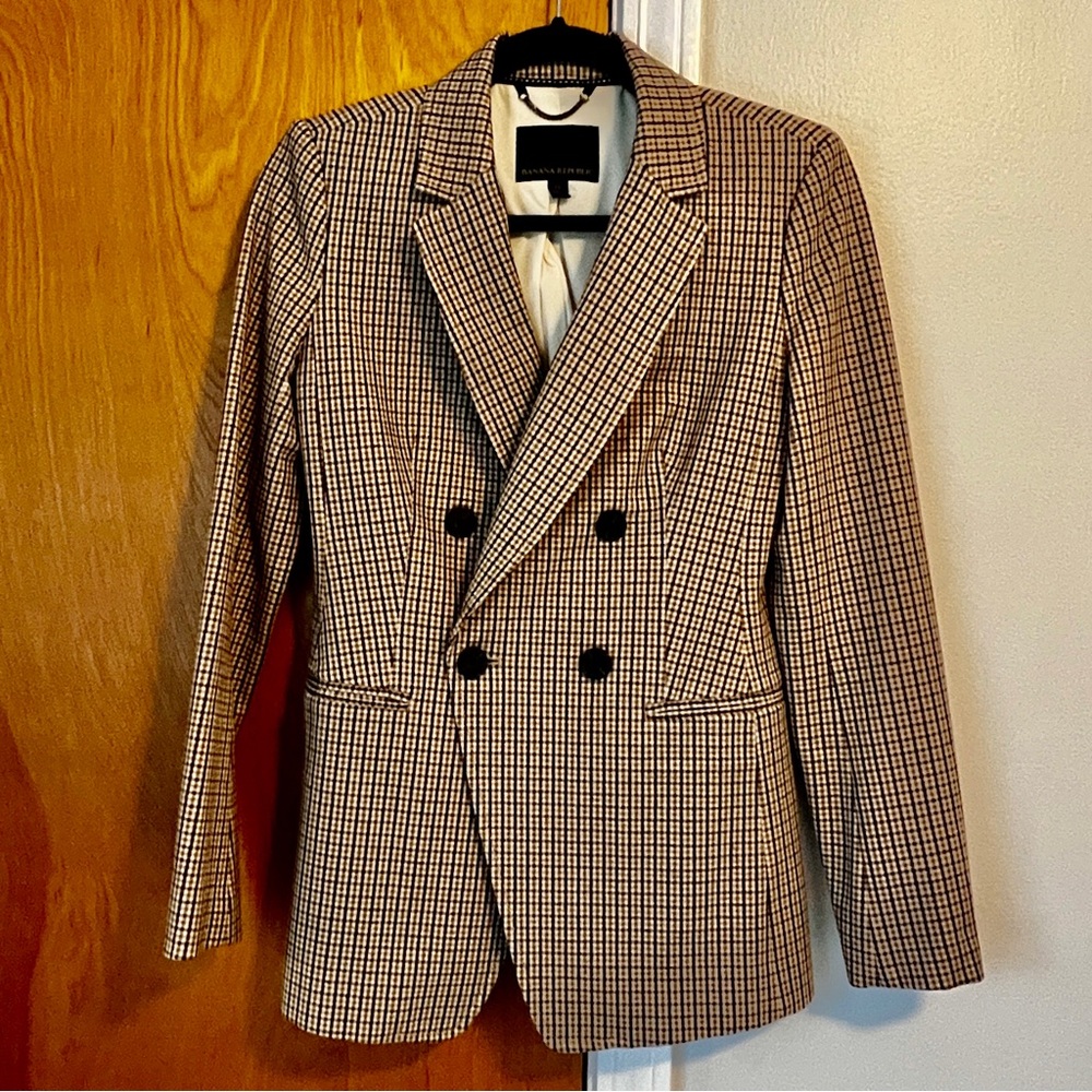 Banana Republic Double-Breasted Checkered Blazer
